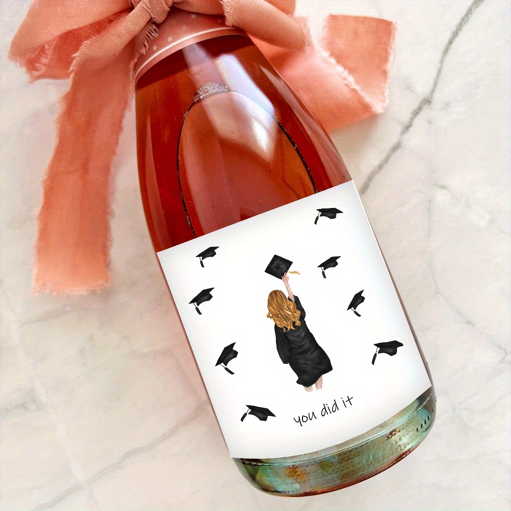Image of 6pcs Graduation Sticker Set, Blonde Girl Throwing Cap Silhouette & "" Slogan Design, Suitable For Graduation Season, For Students - Graduates' Milestone .