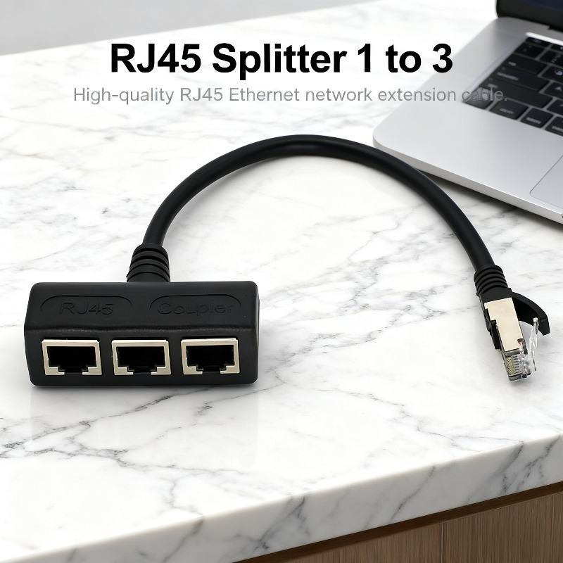 Ethernet Splitter Cable - RJ45 Male 1to 3 Female Adapter, Passive LAN Network Extender for Home/Office, Compatible with Desktop/Laptop Computers, Switches, Routers, Smart TVs - Plug & Play