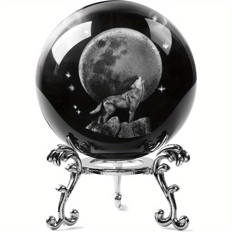 TEMU 60mm 3d Laser Wolf With Ball Paperweight For Glass Decorative Balls Decor For Home Table, Clear