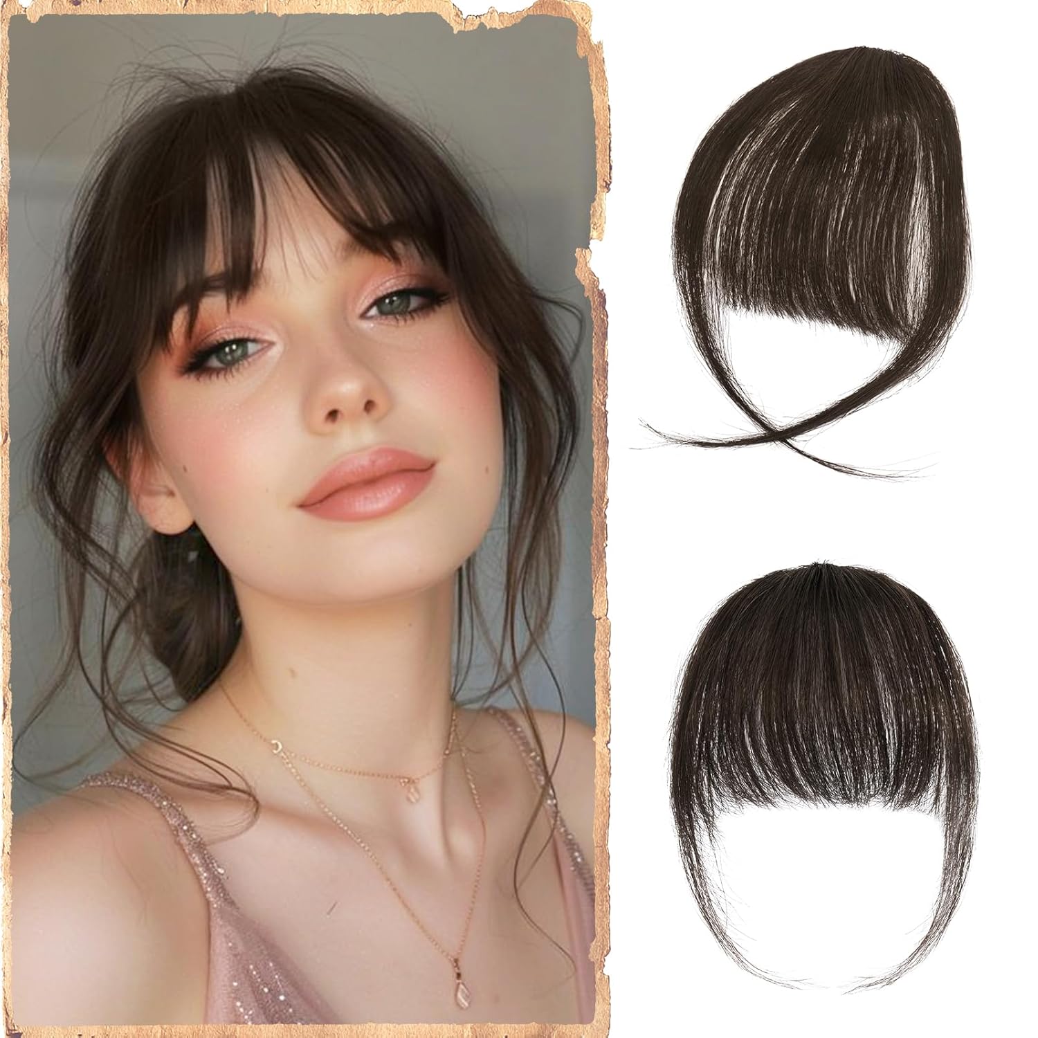 TEMU Human Hair Hand Bangs With Sideburns Hair Clip For Women, Straight Hair Clip In Bangs Piece Smooth And Soft Hair Straight Hair Bangs