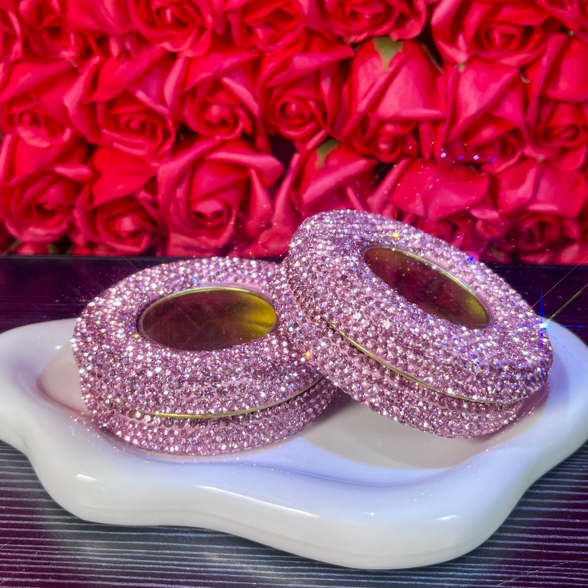Shiny Rhinestone Embedded Jewelry Storage Box for Earrings & Rings