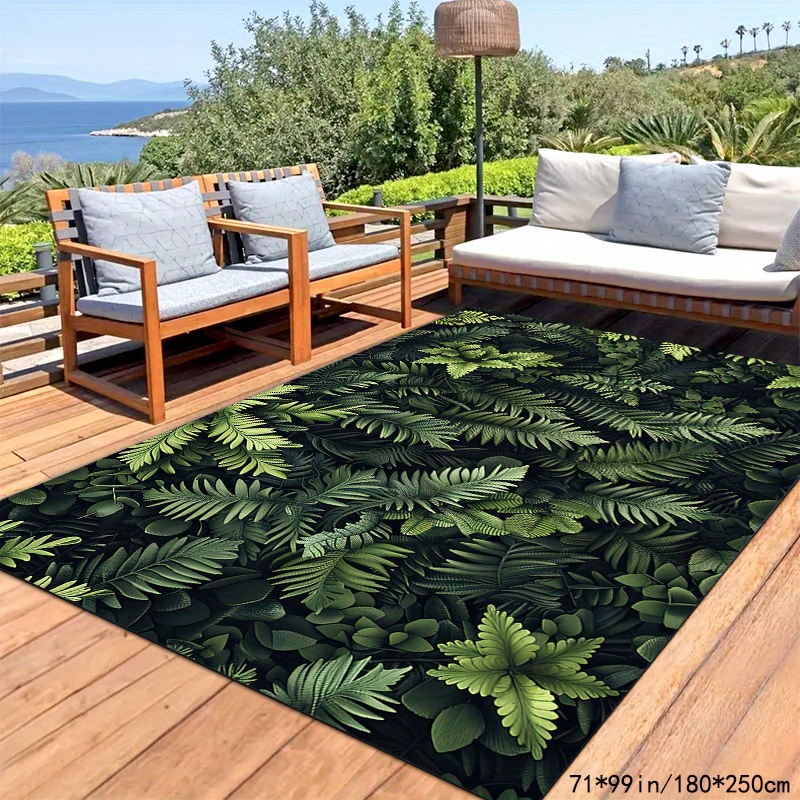TEMU Soft Velvet + Dotted Plastic Bottom 1pc Leaf Nature Pattern Mat, Outdoor Rugs, Suitable For Courtyard, Terrace, Balcony, Machine Washable,