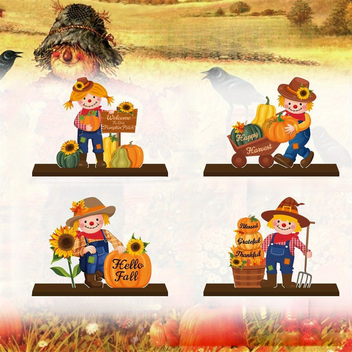 TEMU 4pcs Set, Thanksgiving Wooden Signs - Cute With Sunflower And Pumpkin , Country Farmhouse Table Centerpiece, Autumn Home Decor, No Electricity