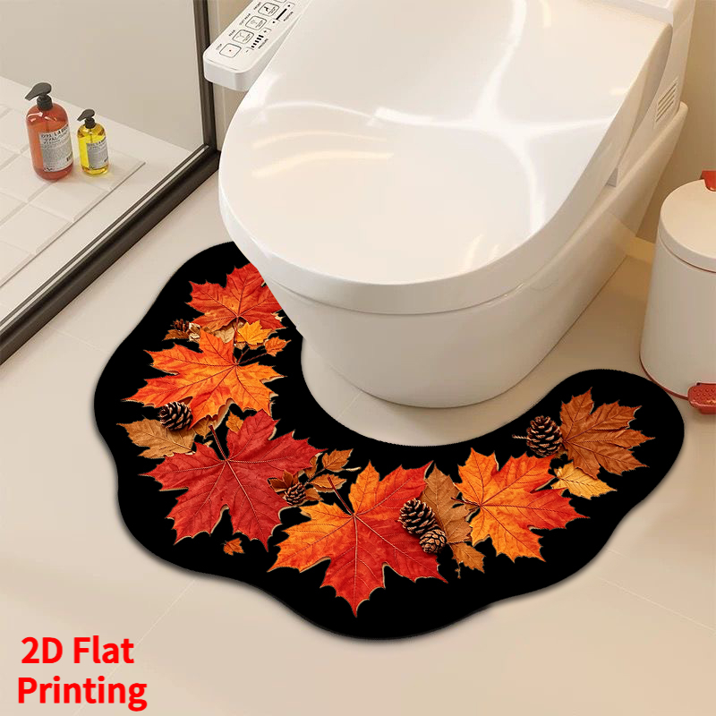 TEMU 2d Flat, 1pc Maple Leaf Design Pattern U-shaped Floor Mat, Suitable For Bathrooms. Easy To Clean And , Washable. Autumn Season. It Serves As A