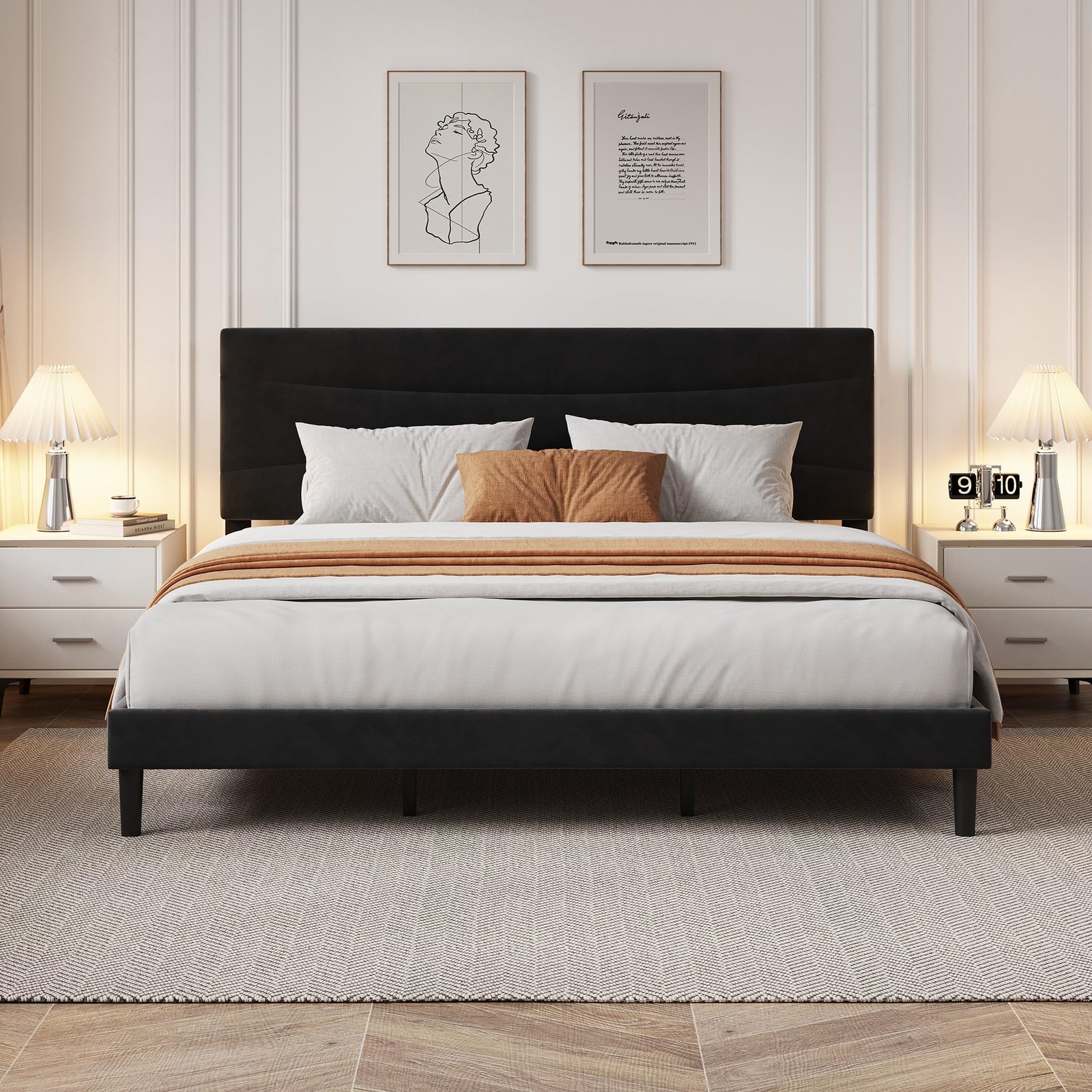 2026 Soft Bed with 2 Bed Rails, Premium Soft Padded Bed Frame with Stitched Detailing for Modern Bedroom, Ideal for Home Room Decor