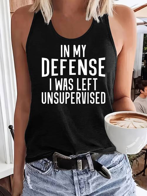 womens casual top with in my defense i was graphic print lightweight breathable spring summer summer tank top quote top ladies tank tops
