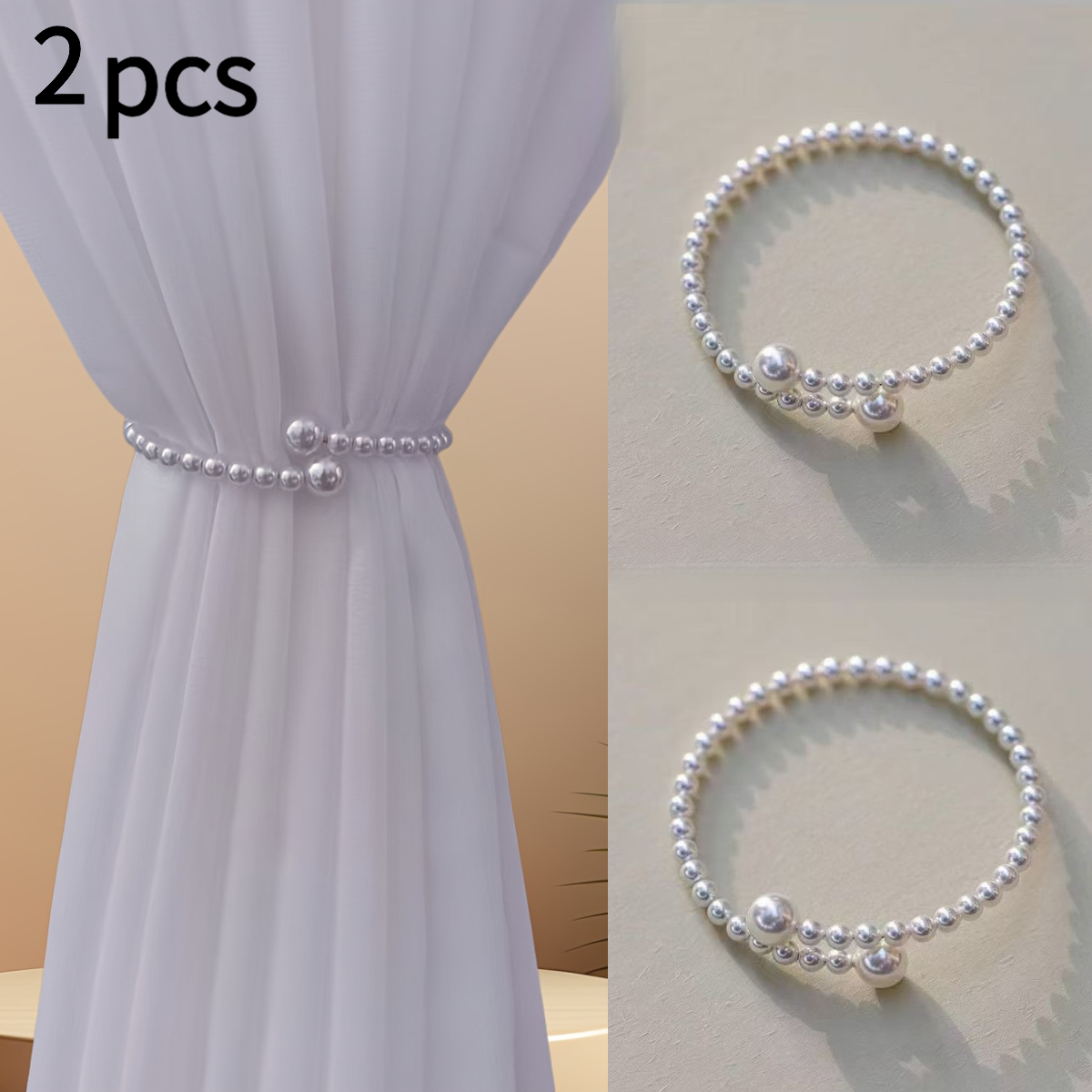 TEMU 2 ganci per tende - Eleganti clip per tende con perla, ganci per tende senza trapano per la decorazione di camera da letto e soggiorno