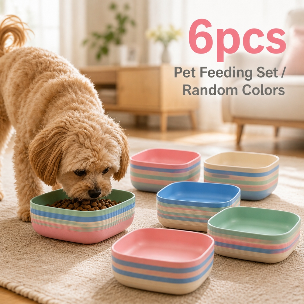 TEMU 6pcs Feeding Bowl Set Heavy Duty Compact Plastic Pet Water Dish Random Color Durable Feeding Station Kit For Kitten Adult Cat Puppy Flexible
