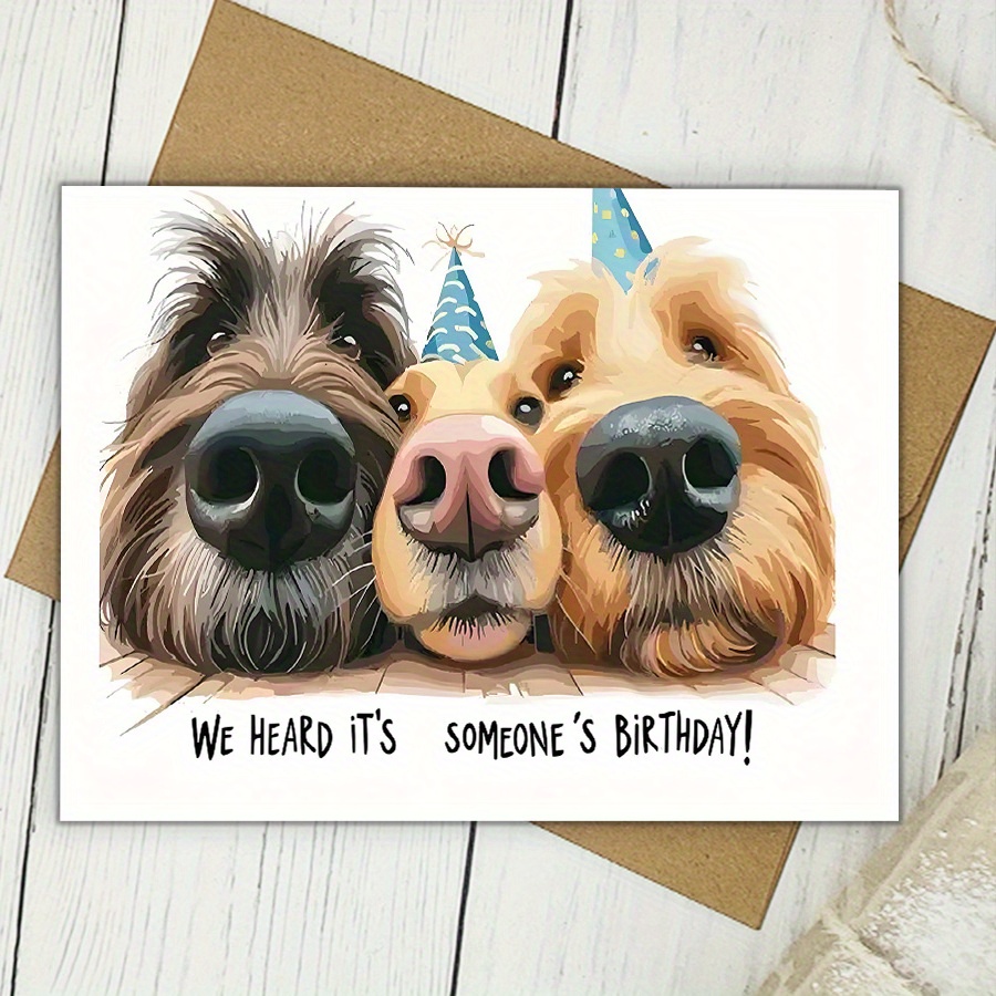 TEMU A Humorous Dog Birthday Card - "we 's Birthday!" Cartoon Dog Wearing A Party Hat, Blank Inside Page, Perfect For Pet Lovers, Unique Celebration