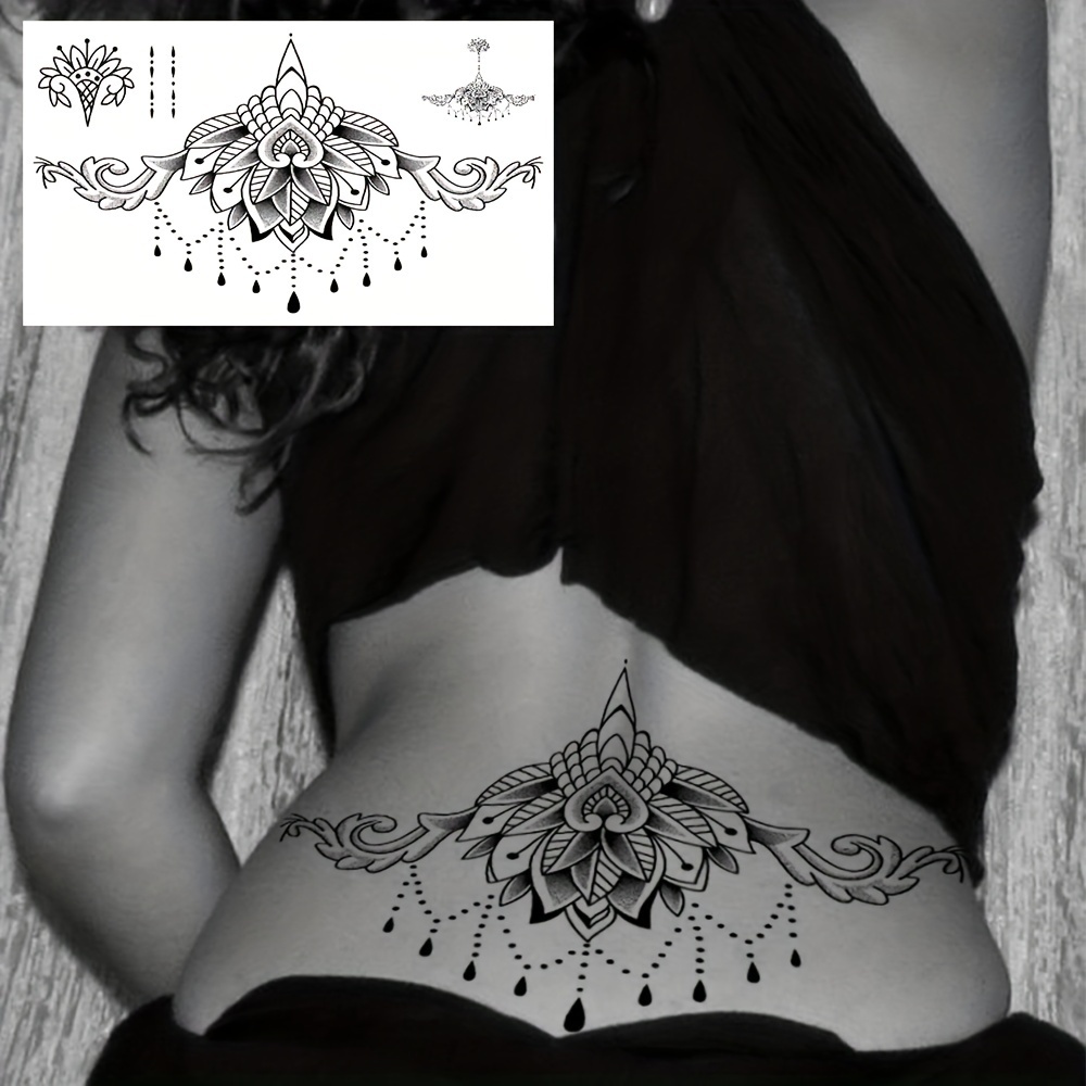 Image of A Waterproof Temporary Tattoo Sticker For Body Art, Featuring Fake Tattoos For , Back, Waist, Legs, And , Designed For Women