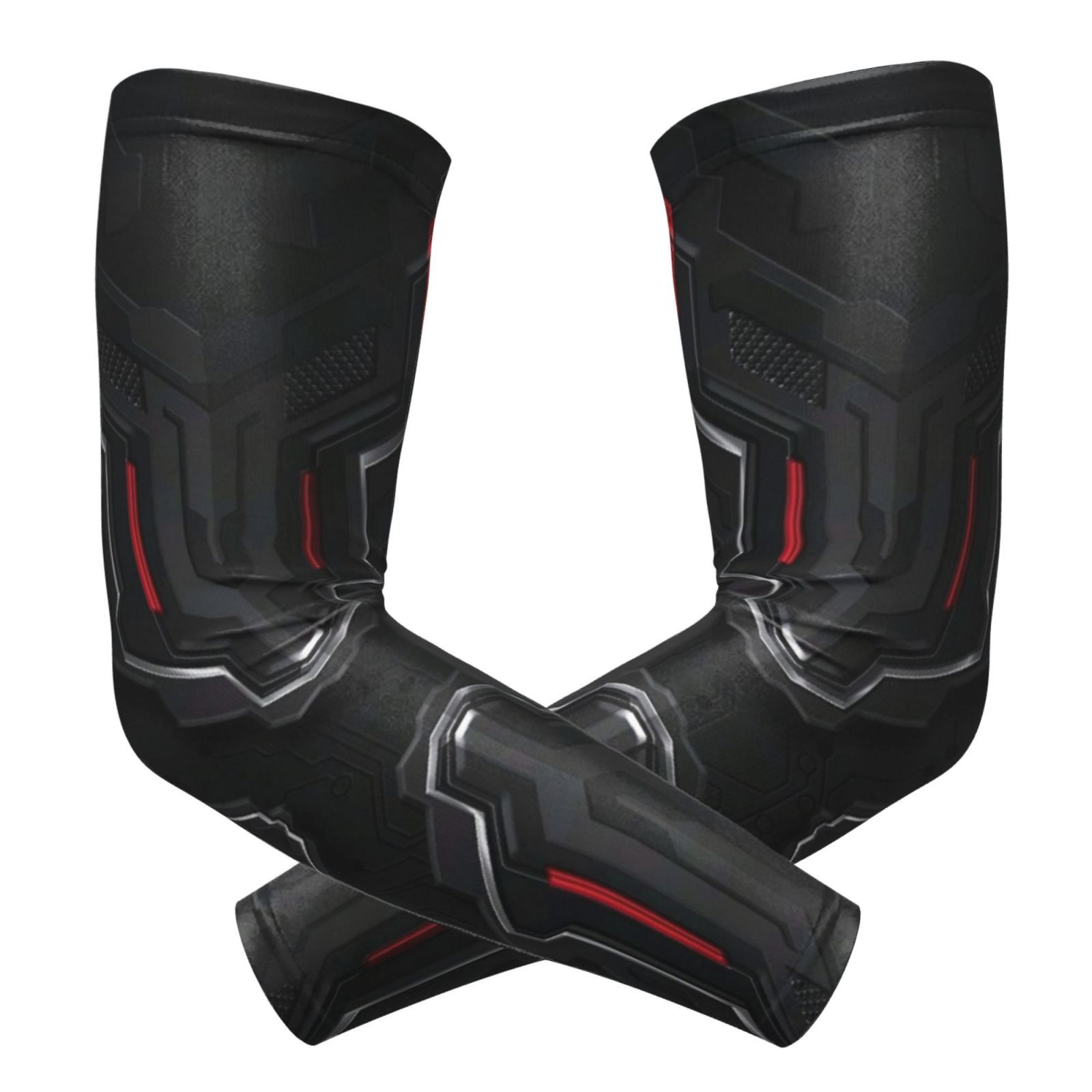 TEMU 1 Paire de Manchons de Bras Élégants avec Design Tech Noir , Accents Rouges et Matériau en Polyester Tricoté - Idéal pour l'Extérieur et les