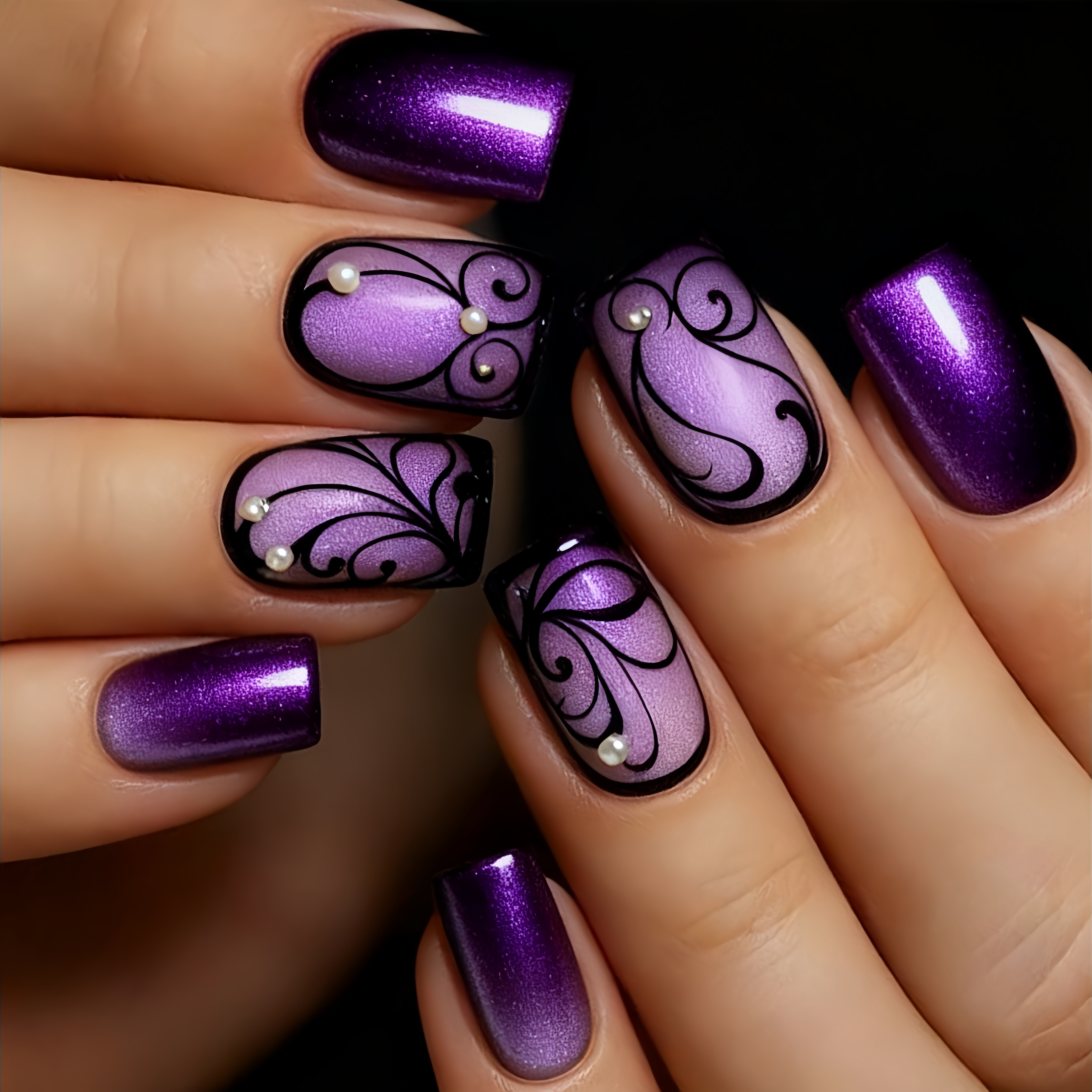 TEMU 24pcs Purple Glitter Nails, Detachable Fake Nails, Fashionable And Shiny Press-on Nails, Square Nails, Perfect Nail Gift For Women Or, Simple
