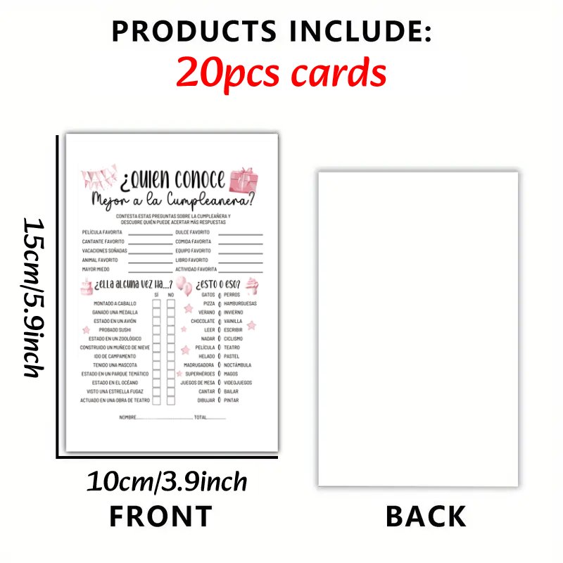 TEMU 20 Tarjetas de - Juegos Divertidos y Fáciles en Español para Fiestas, Reuniones de y , Perfectas para Decoraciones y Detalles