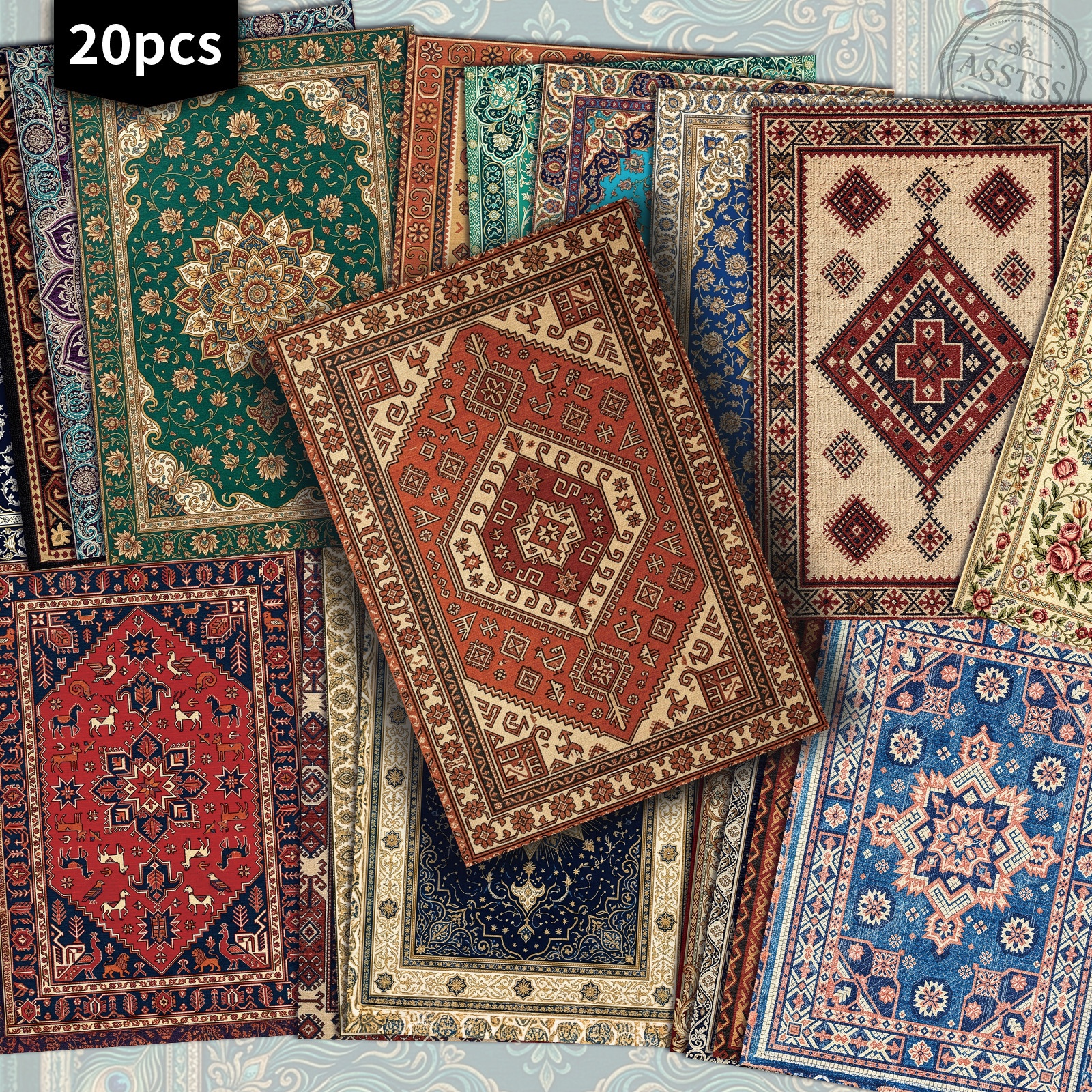TEMU Lot de 20 cartes postales ASSTSS à motif de tapis persan vintage - 4X6 pouces, fournitures de journal rétro, illustrations classiques, cartes de