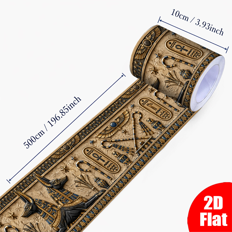 TEMU 2d Flat 1 Roll 10x500cm (3.9x196.9in) Peel And Stick Wallpaper Border Modern Vintage Wall Border Vinyl Removable Ancient Egyptian Pattern Wall