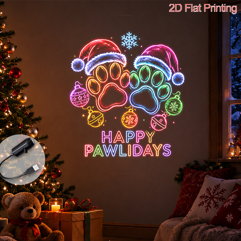 TEMU 1pc 2d Flat Portable Projector Lamp For Pet Lovers' Happy Pawlidays Christmas Festive Ambiance Home With Usb Powered