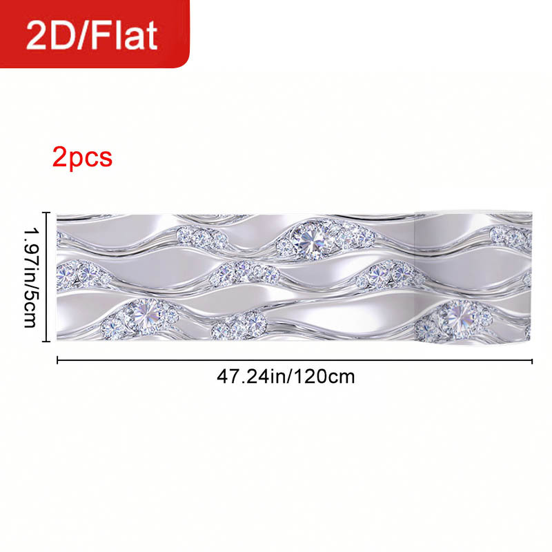 TEMU 2 Rolls 2d/flat Self-adhesive Removable Seam Tapes Purple Silver Rhinestone Theme Pearlescent Curve Pattern Sealing Seam Sticker Cuttable Home