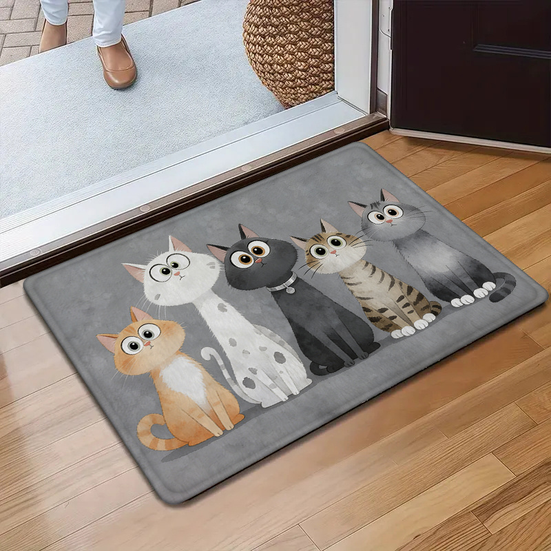 TEMU Cute Cat Pattern Flannel Thickened Water-absorbent Non-slip Mat, Design, Kitchen Bathroom Household Floor Mat, Machine Washable, Quick-drying,