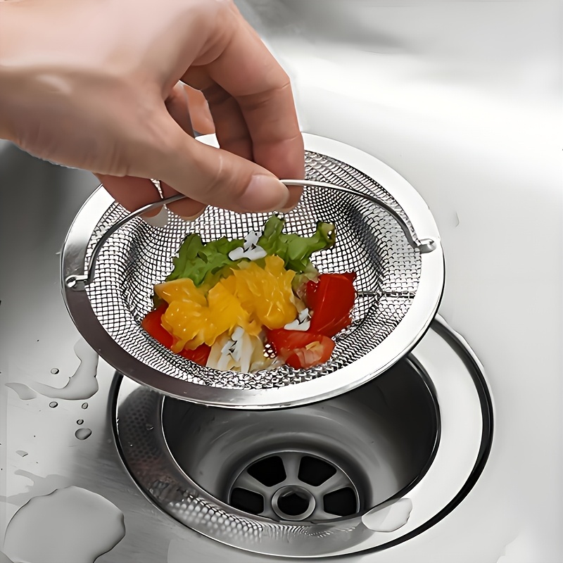 a stainless steel sink strainer with a handle rust resistant mesh filter suitable for kitchen and bathroom sinks made of 201 stainless steel   prevents clogging perfectly handles vegetable and fruit scraps kitchen sink strainer