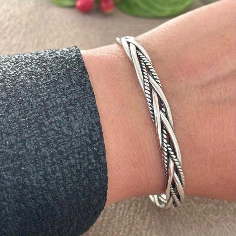 Image of 1 Women's Fashion Open Bangle, Simple Vintage Twisted Braided Bracelet, Unisex Daily Casual Versatile Bracelet