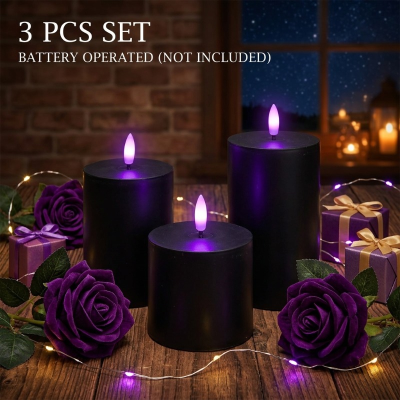 TEMU Flat Mouth 3pcs Designer Matte Flashing Wicks, Flashing Flameless Candles, With Remote And Timer (battery Not Included), Led Candles, Suitable