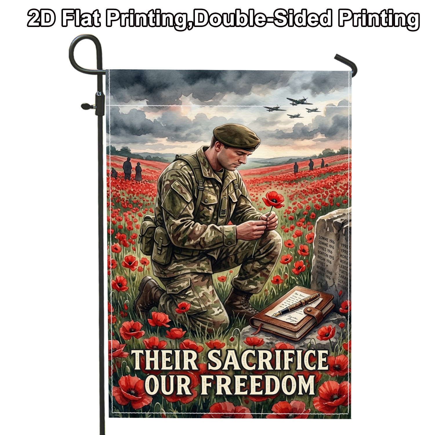 TEMU 2d Flat, 2d Flat 1pc Realistic Poppy Outdoor Double-sided Garden Flag Red Pole For Porch Decoration Garden Outside Yard Decoration, 2d Flat