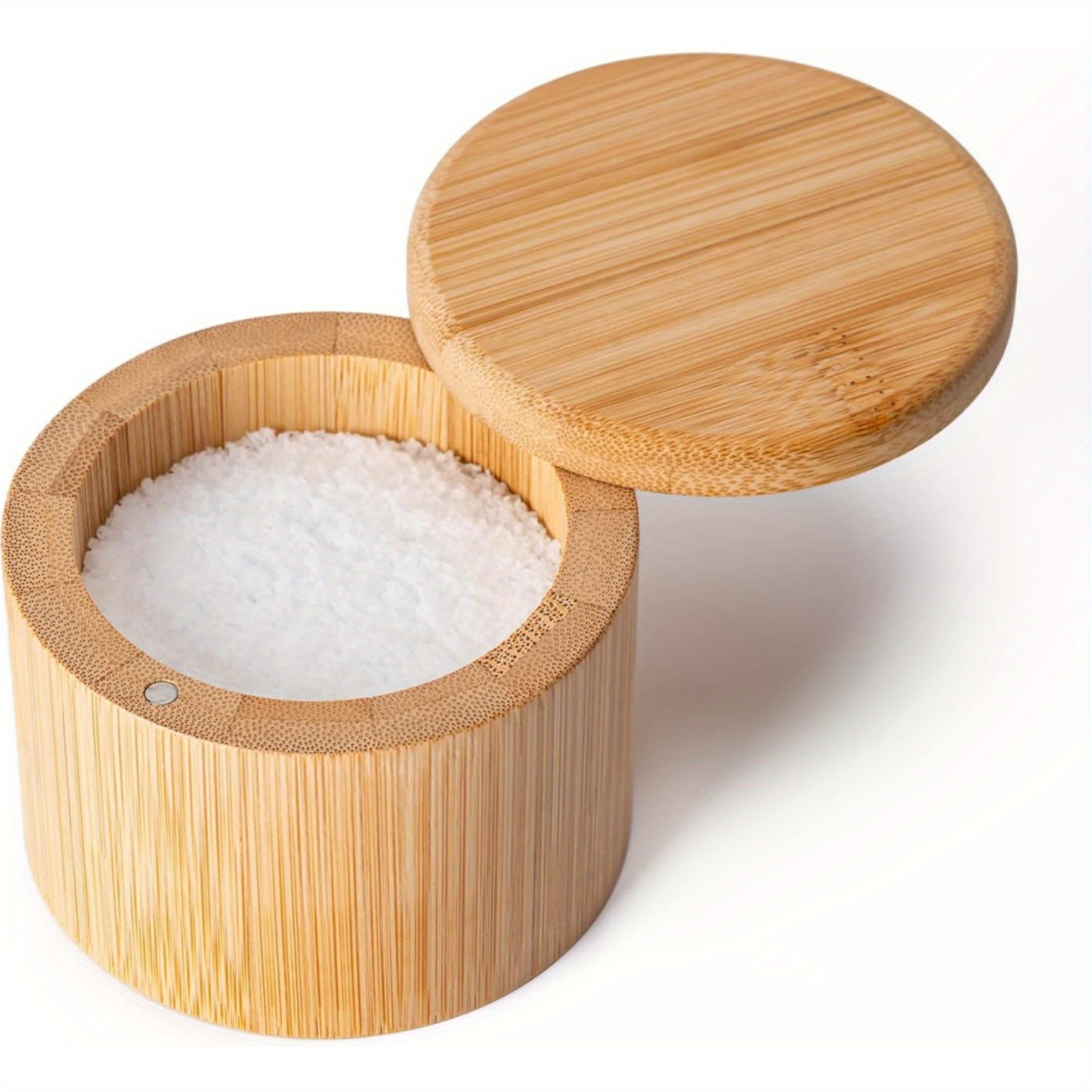 Image of Bamboo Storage Unit, Bamboo Container For Salt And Pepper - Rotating Lid With Magnet To , Kitchen Storage For Salt And Pepper