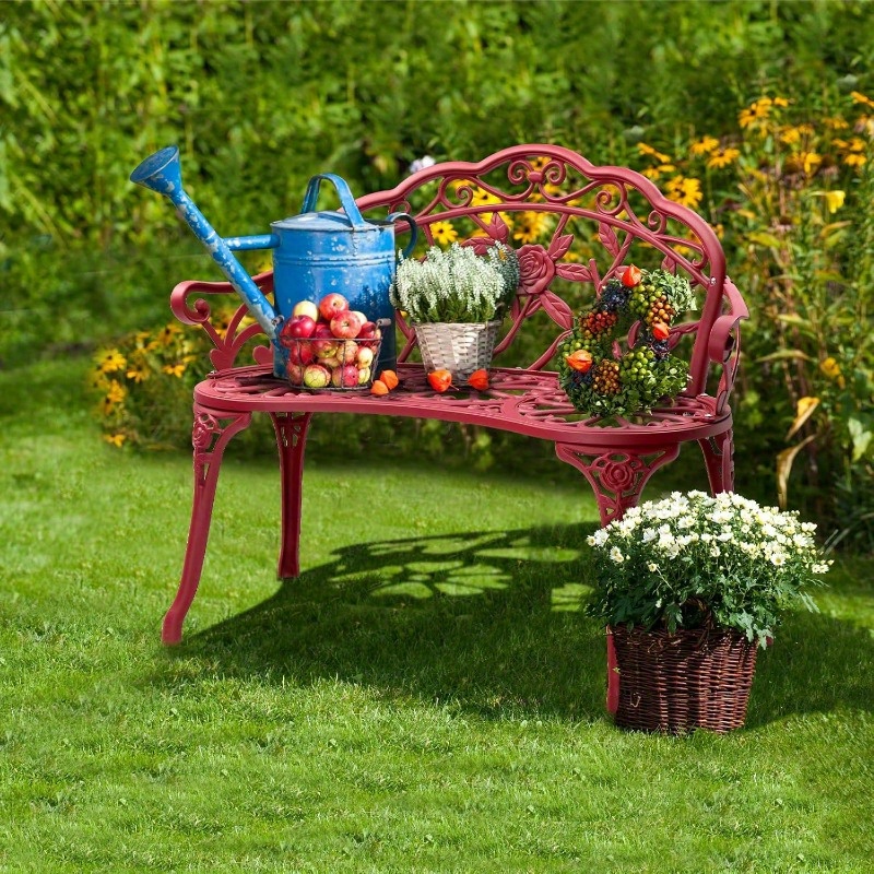 Bonnlo Outdoor Bench with Cast Frame - Metal Bench, Small 2-Seater Suitable for, Porch, Yard, Park - Assembly, Low-Maintenance Outdoor Furniture