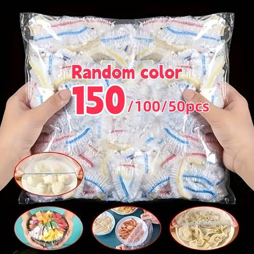 150 100 50pcs elastic food covers stretchable transparent plastic bowl covers disposable kitchen food wrap suitable for bowls dumplings pastries multi color reusable bowl covers vibrant striped design colorful stripes