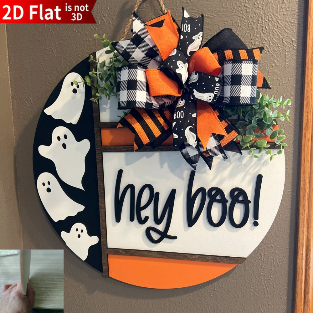 TEMU Panneau plat 2D "!" et couronne avec nœud à carreaux - Décoration murale de style ferme pour porte d'entrée, couronne de artificielle avec "!",