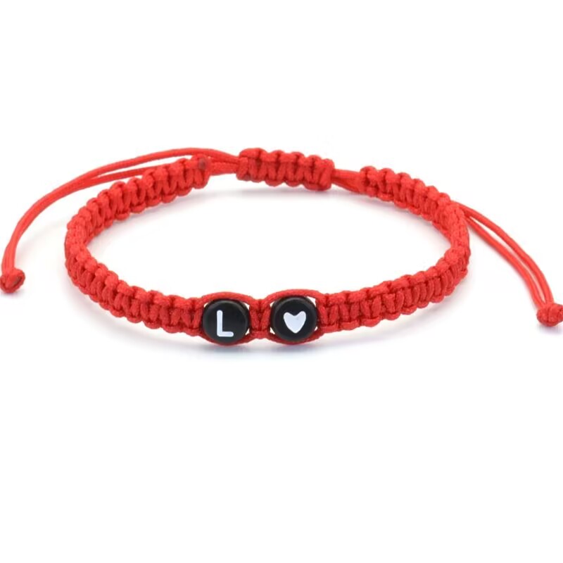 Adjustable Braided Couple Bracelet Heart Letter Charms Red Rope