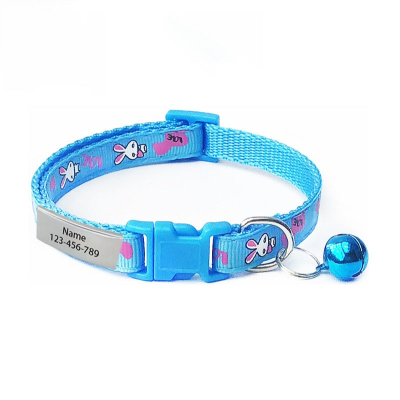 TEMU [custom] 1pc Bunny Group Patch Cat Collar , Personalized Engraved Phone Cat Id Tag, Adjustable Anti-suffocation Dog Collar, Suitable For Kittens