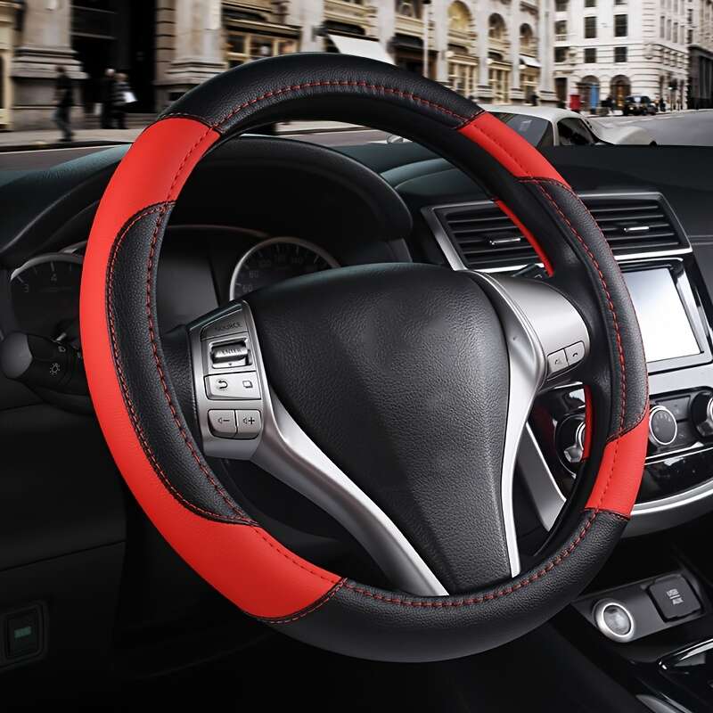 TEMU Steering Wheel Cover Textured, Stitching, Suitable For 36.83- 38.1cm Steering Wheels - Including