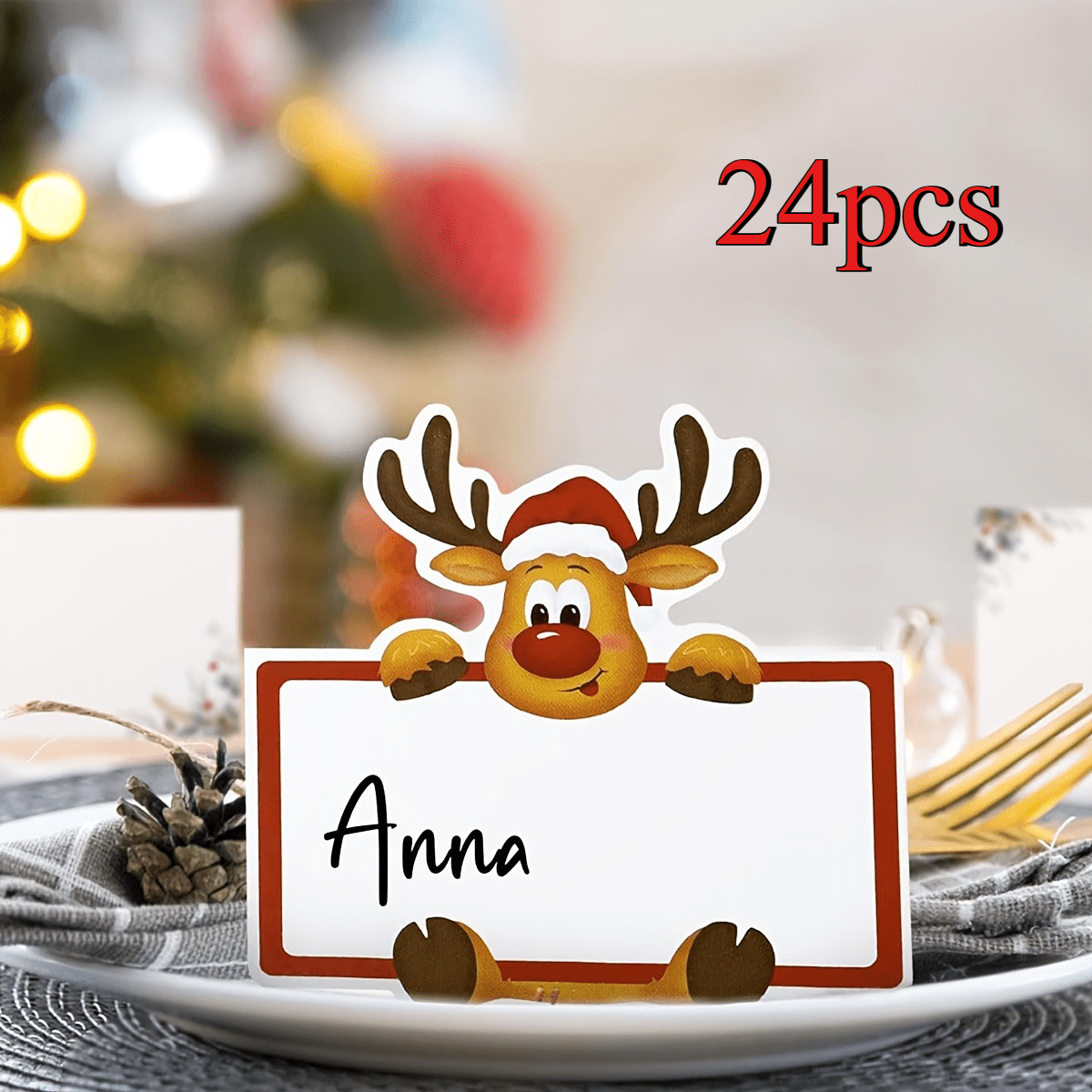 TEMU Set da /96 pz Cartellini Natalizi da Segnaposto Renna Targhette con Tovagliette Decorazioni Natalizie per Combo Articoli per Feste, Stoviglie