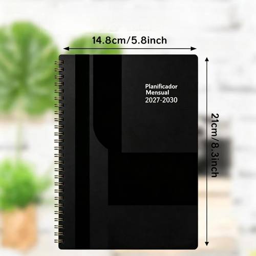 2027 2030 yearly planner 2027 to 2030 4 year planner in spanish black themed cover annual planner monthly tabbed 48 months use 5 5 x 8 3 inches thick paper elastic cover durable binding
