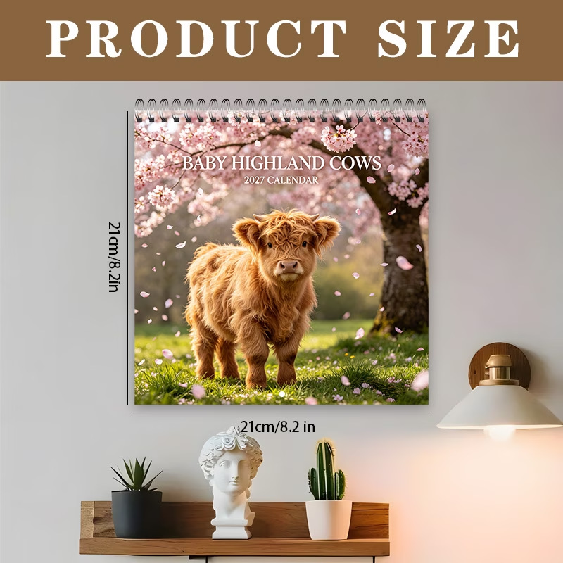 1pc 2027 Wall Calendar, Spiral Bound Thick Coated Double-sided Paper, 12 Months Jan-dec Monthly Planner, Cherry Fluffy Theme, Halloween Christmas New Year Gift