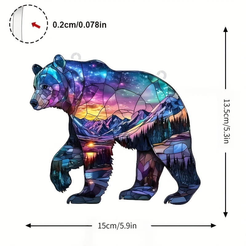 TEMU Plat 2D, Plan 2D - Attrape-soleil d'ours en art graphique 2D, décorations suspendues pour fenêtre peintes à l'acrylique, avec thème animalier