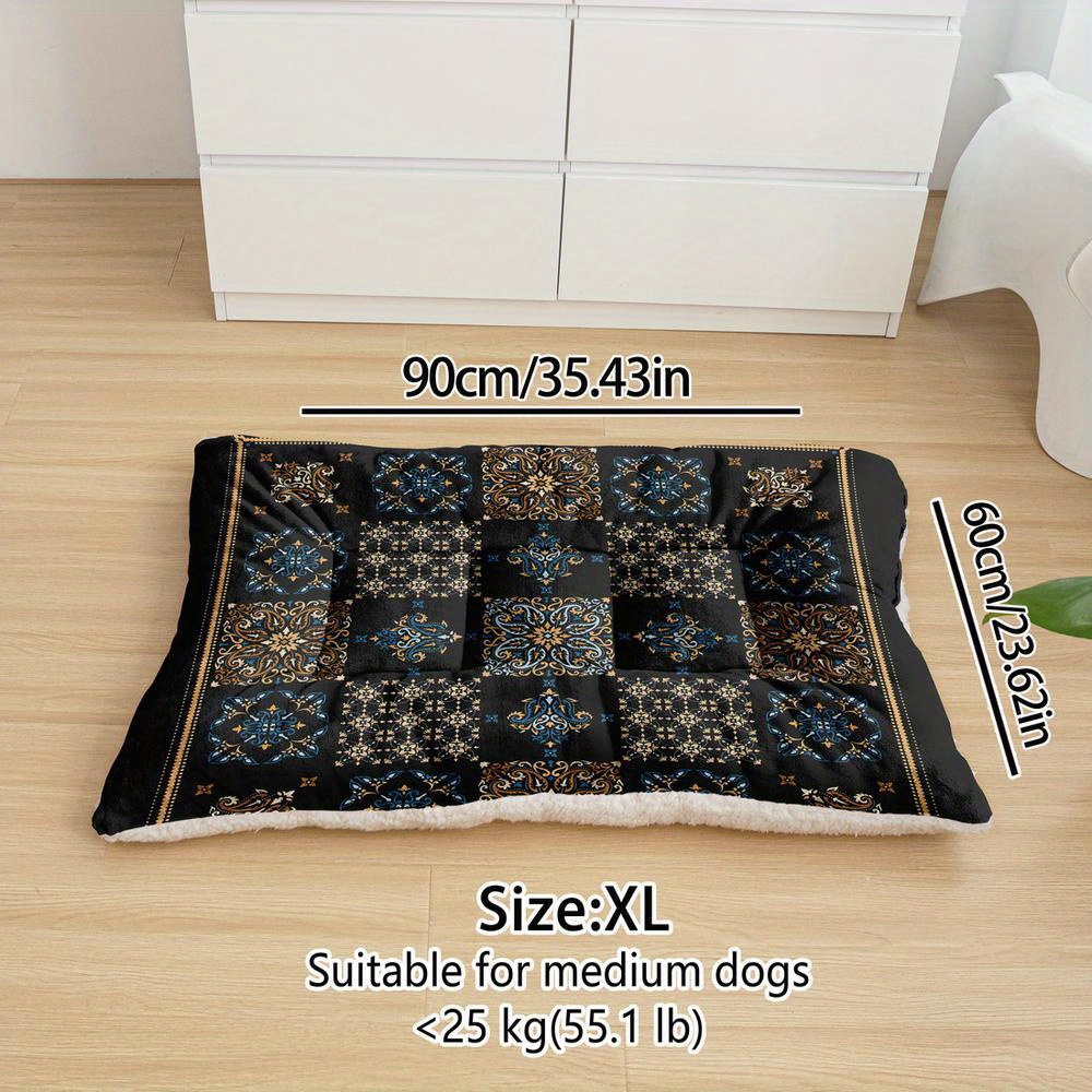 TEMU Oversized Plush Dog Bed Sofa, Geometric Grid Printing Dog Crate Pad, Machine Washable Dog Bed, Kennel Pad Mat, Suitable For Small Dogs, Medium