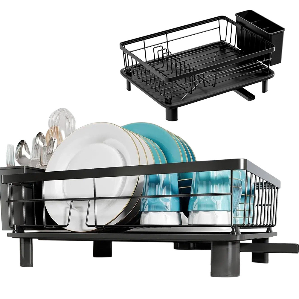 1pc Multi Functional Dish Rack Wrought Iron Pp 38x28x13 Cm Compact Sink Drainer Storage Box For Adult Home Kitchen Apartment