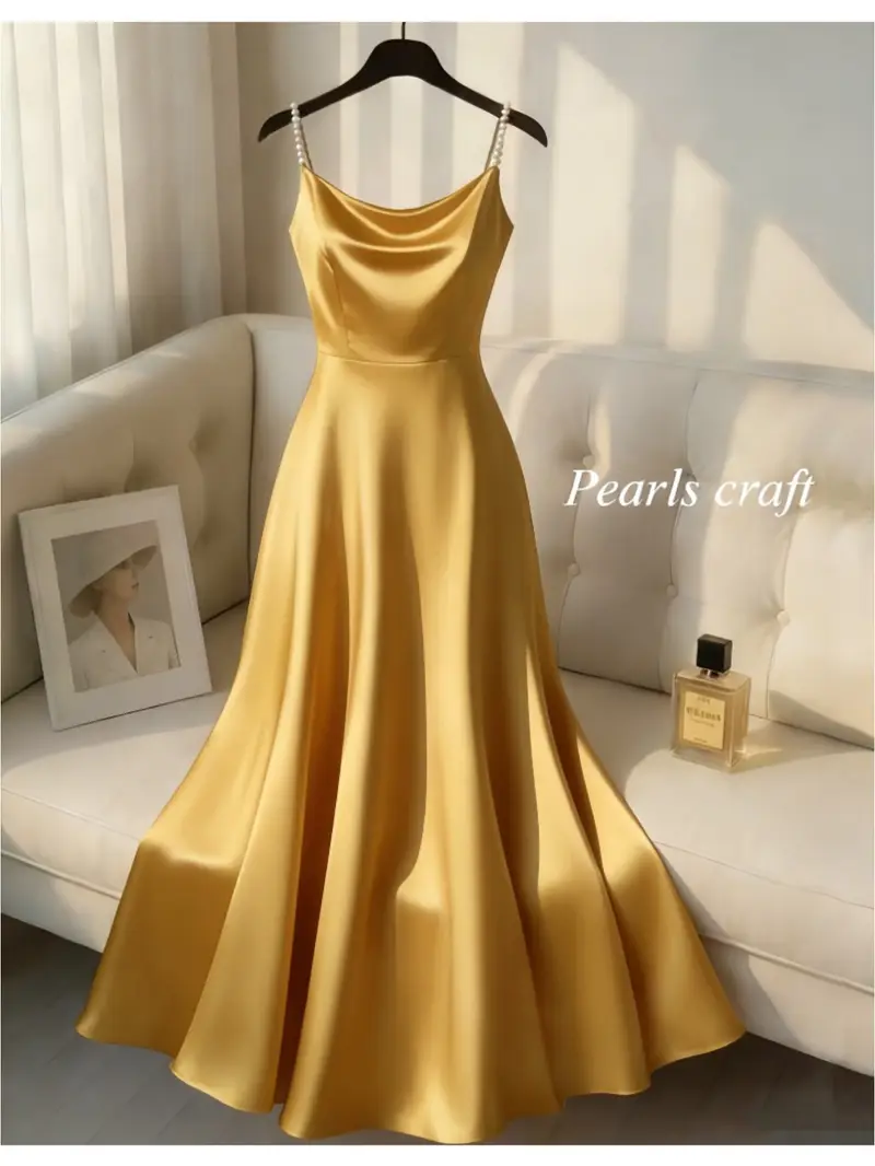 pearl strap elegant satin cami dress vintage style suitable - Temu Qatar pearl strap elegant satin cami dress vintage style suitable - Temu Qatar
