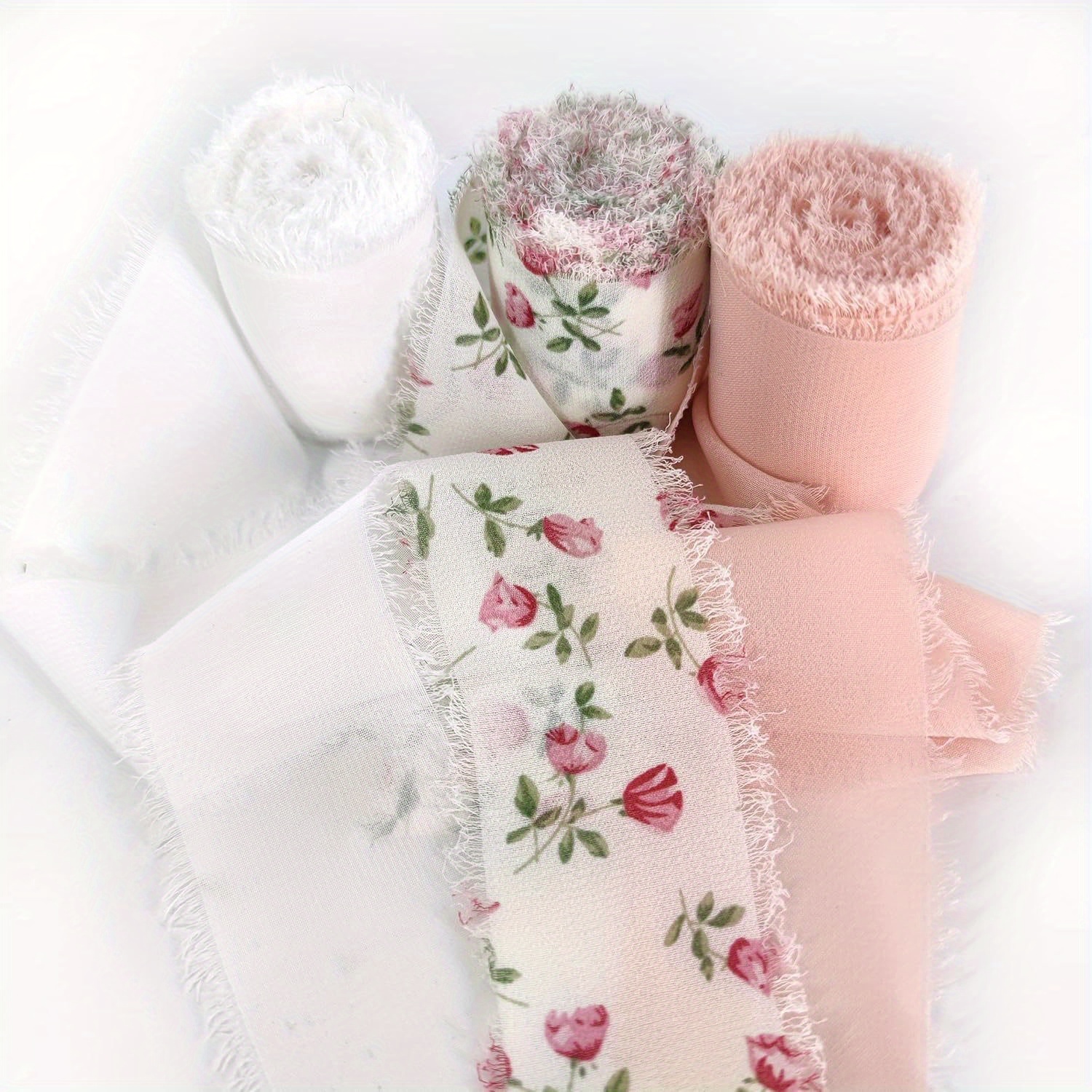 Image of 3rolls Print Sheer Ribbon With Fairy Fluffy Edges - Packaging Decoration Ribbon For Wedding Dec 1.5" X 15yd (3 Rolls *5yd)