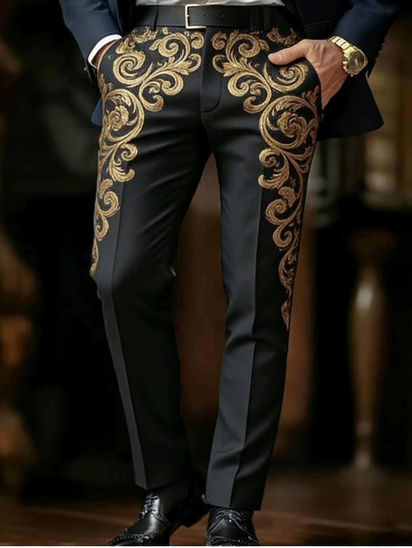 green emerald velvet dress Dolce & Gabbana Black Gold Jacquard Dress Trouser Pants - IT44 main image 1