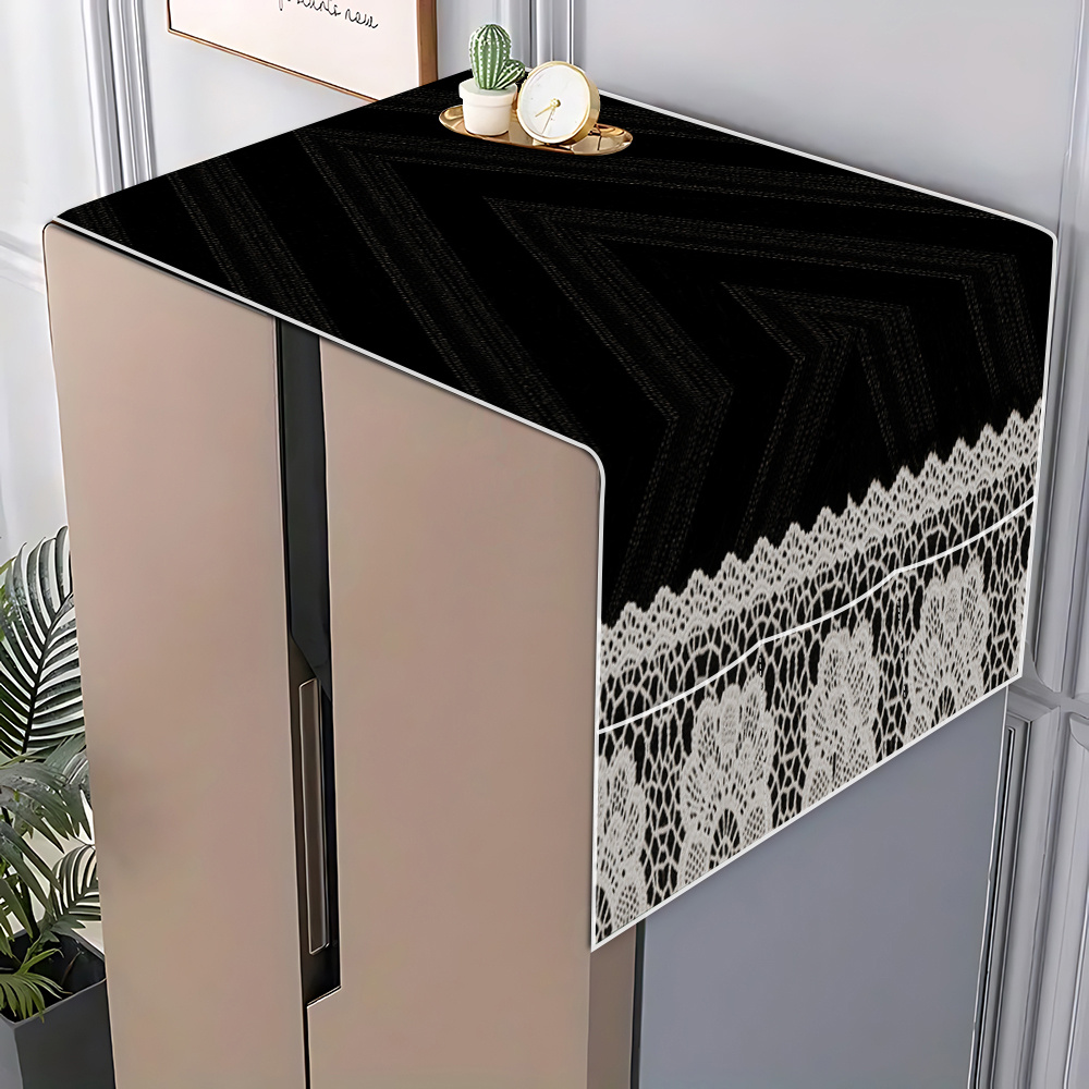 TEMU 1pc Microwave Cover, Refrigerator Cover, Washing Machine Cover, 2d Flat, Vintage Black And White Lace Pattern, Elegant Black And White Ornate ,