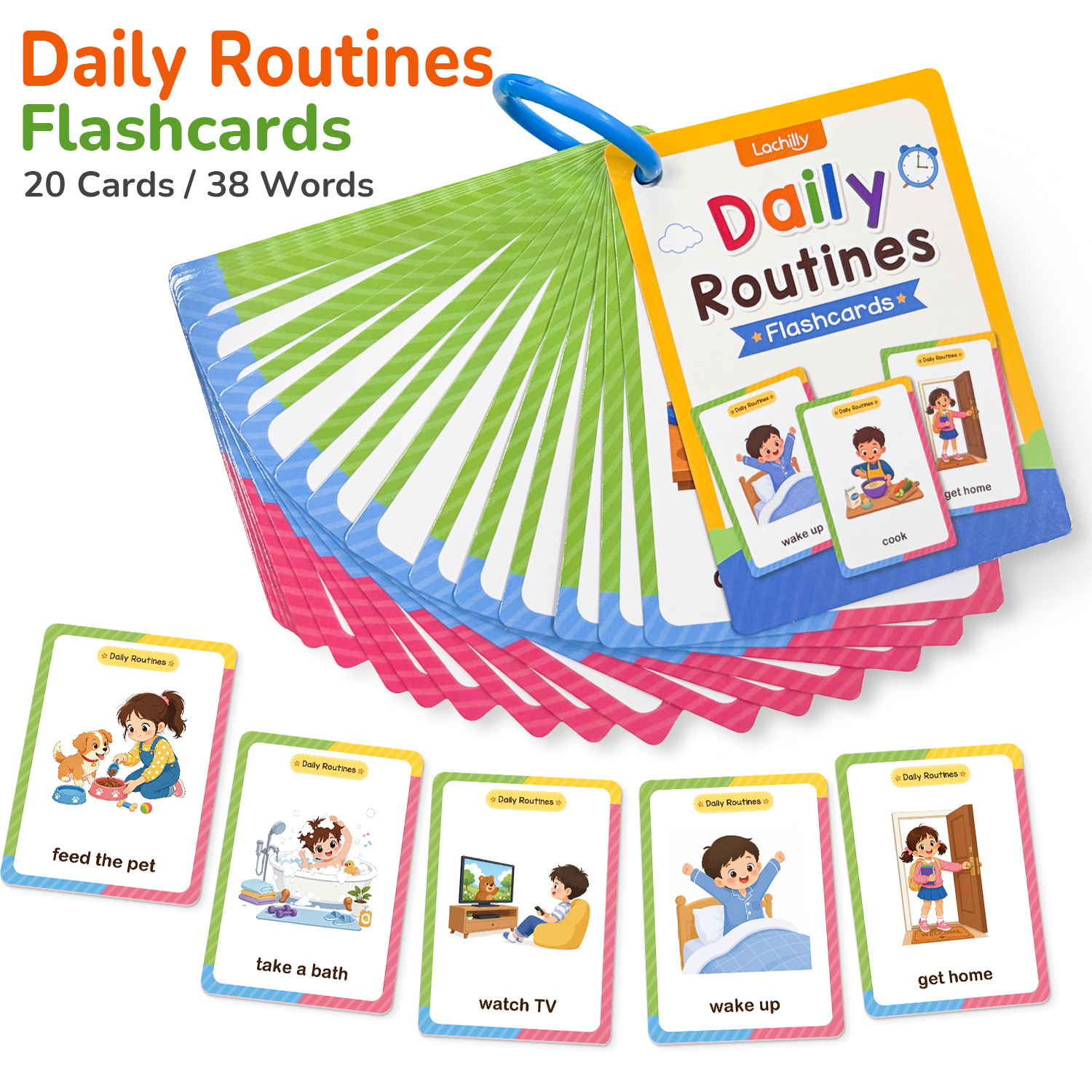 TEMU Carte didattiche routine per bambini in et� prescolare, 20 schede fronte-, 38 parole di vocabolario di uso , carte educative per l'apprendimento