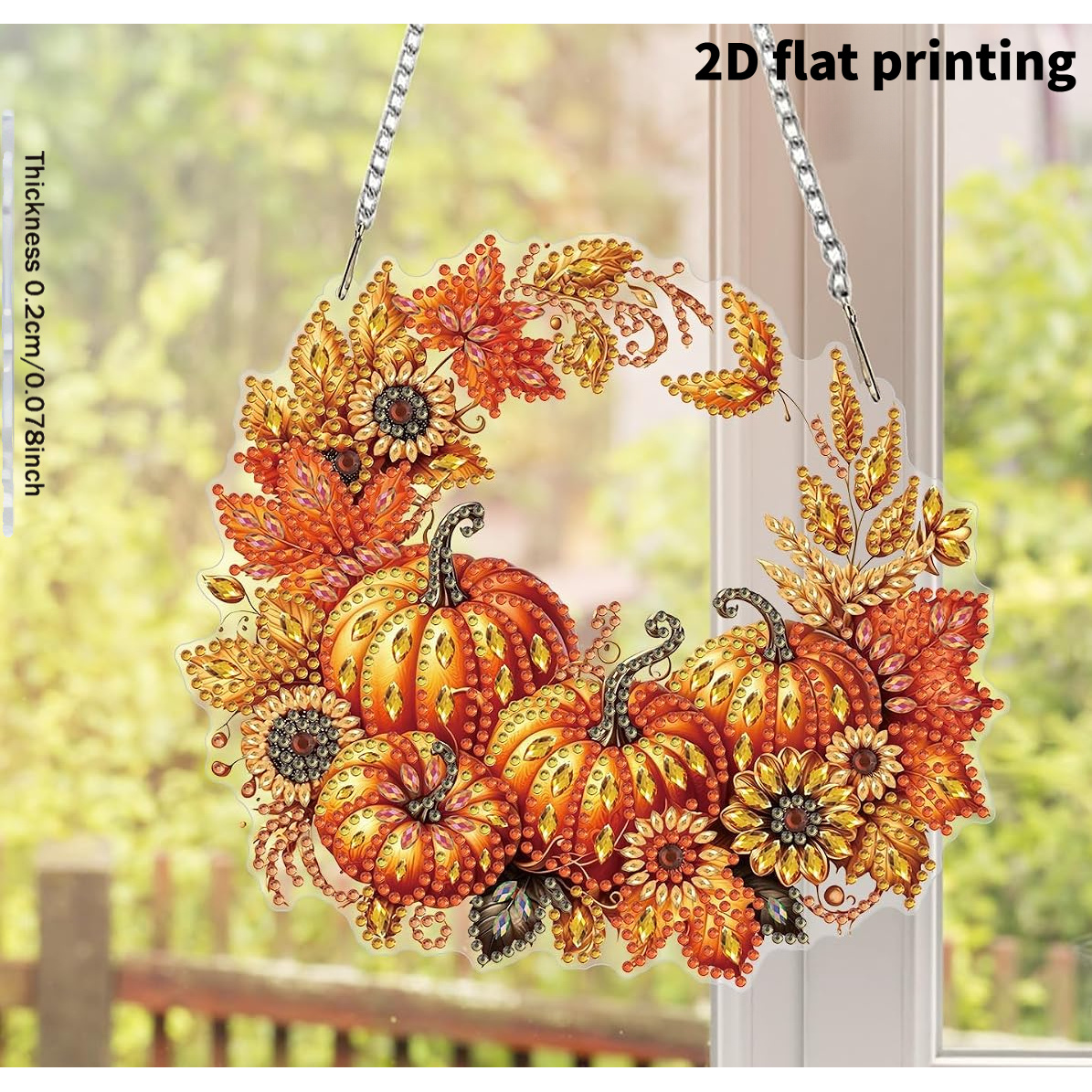 TEMU 2D Plat Bedrukt, Pompoenkrans Diamant Schilderij Hangset voor Volwassenen, 5D Speciaal Gevormd Strass Diamant Schilderij Ornament, Geschikt voor