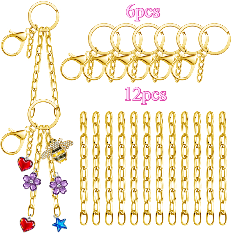 TEMU Kit de fabrication de porte-clés à brillant pour les lèvres, 18 pièces, comprenant 6 clips de porte-clés, 12 chaînes d'extension, pour la