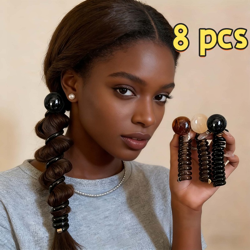TEMU [8pcs/set] Premium Spiral Hair Ties – Fashionable And Soft Plastic Hair Coils, (black/ Brown/ Blonde/ Gray), No Damage Hair Additions, Perfect