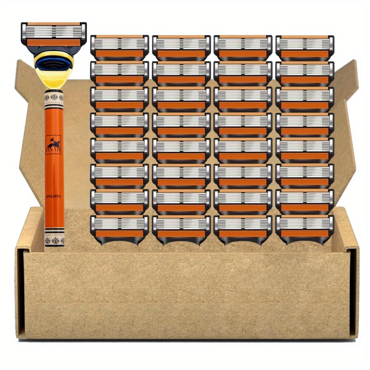 E-shop 1 Griff+32 Klingen/fortgeschrittenes 6-Schichten-Rasierer-Set, Metallgriff mit Rutschschutz, 6-Schichten-Rasierklingen kompatibel mit FUSIO,