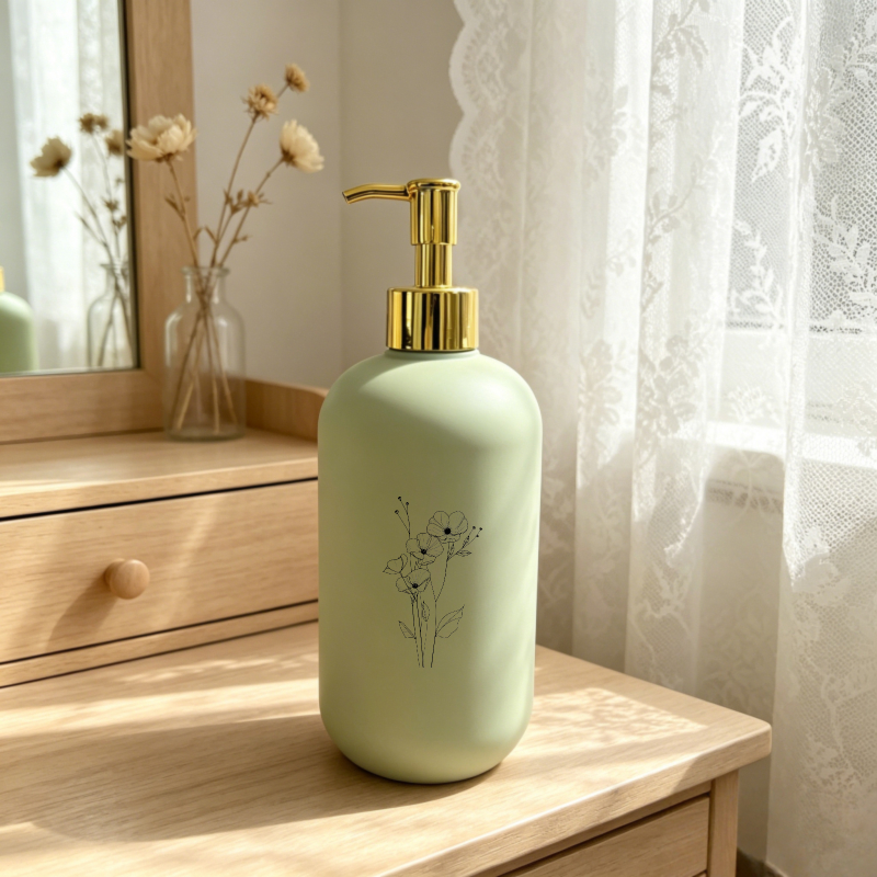 TEMU 2026 New 1pc 500ml/16.9oz Golden Lid Round Shoulder Premium Bathroom Dispenser Empty Bottle Refillable Soap For Bathroom Dish Soap Dispenser,