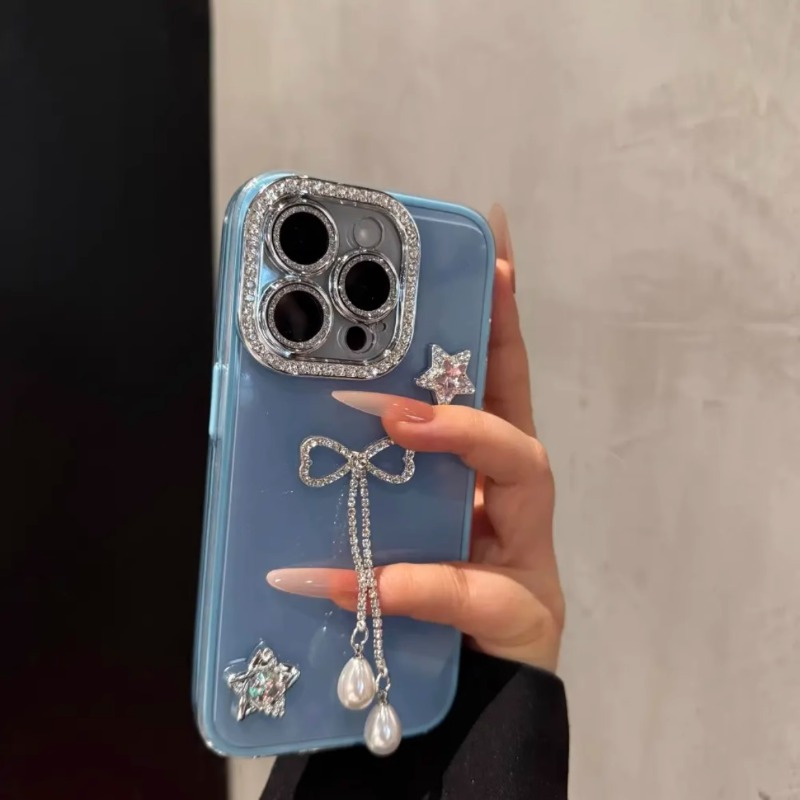 phone case ins high aesthetic light luxury   tassel suitable for   16 pro max phone   iphone 15 pro   feel 14 pro anti drop 12 creative 13 suit 11 bow pearl